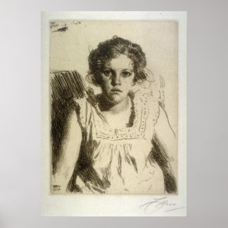 Poster anders zorn, portrait d'une fille, gravure