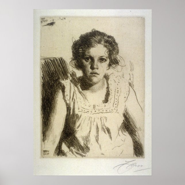 Poster anders zorn, portrait d'une fille, gravure (Devant)