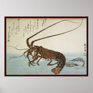 Poster Ando Hiroshige Feuille Homard et crevettes