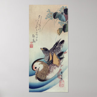 Poster Ando Hiroshige Mandarin Canards Couleur Bois