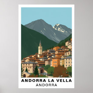 Poster Andorra la Vella Voyage Vintage Art Montagne