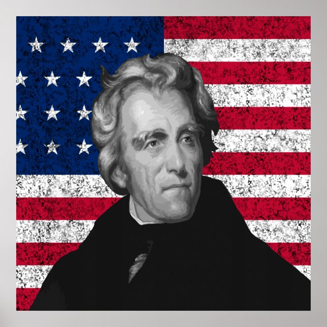 Poster Andrew Jackson et le drapeau américain (Devant)