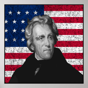 Poster Andrew Jackson et le drapeau américain — Frontière