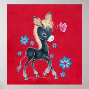 Poster Âne Girly de bébé avec des fleurs