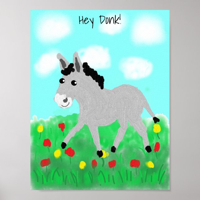 Poster Âne heureux dans une prairie fleurie (Devant)