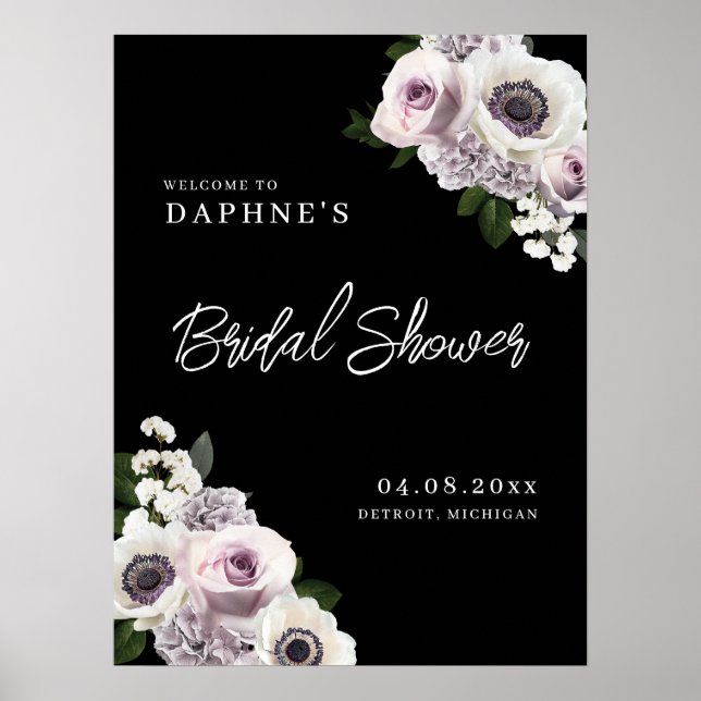 Poster Anémone Noire & Violet Floral Douche Noire Bienven (Devant)