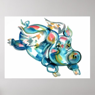 Poster Ange bleu de porc de vol