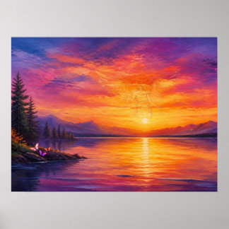 Poster Ange dans le ciel au coucher du soleil nous regard