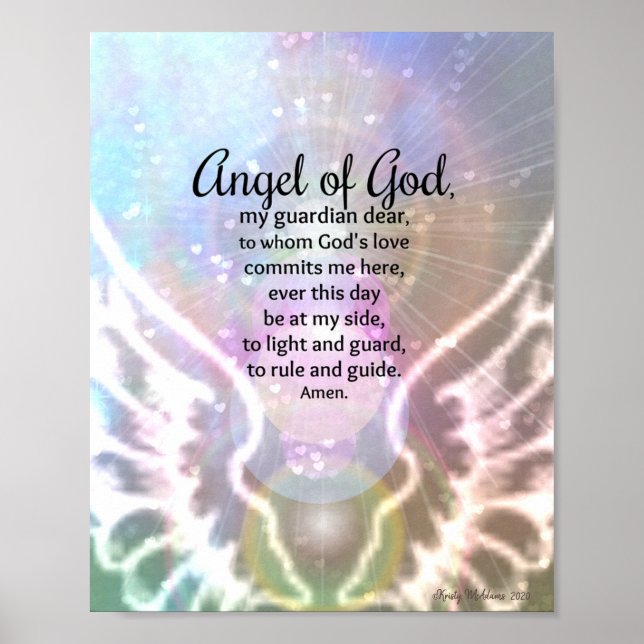 Poster Ange de Dieu Aquarelle Ailes Prière catholique (Devant)