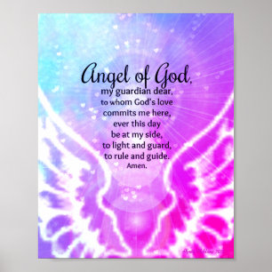 Poster Ange de Dieu Pink Purple Aquarelle Ailes Prière