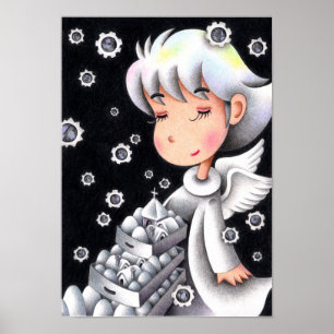 Poster Ange de neige blanc.