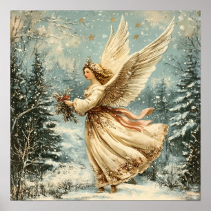 Poster Ange de Noël avec houx