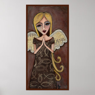 Poster ANGE DE PRIÈRE avec ailes de collage Jésus - impri