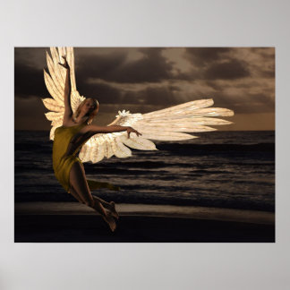 Poster Ange du coucher de soleil d'or