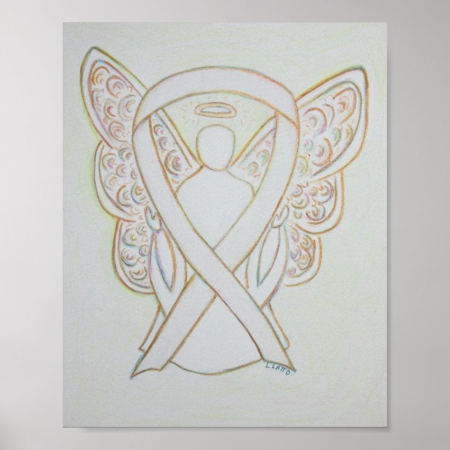 Poster Ange du ruban de sensibilisation blanche Imprimer (Devant)