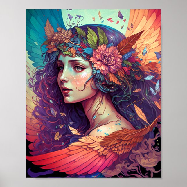 Poster Ange fée colorée ailes Imaginaire Art (Devant)