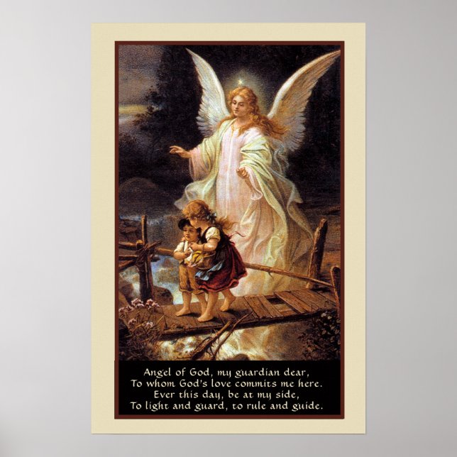 Poster Ange gardien, enfants, pont et poème (Devant)