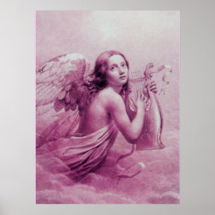 POSTER ANGE JOUE LA LYRE AU-DESSUS DES NUAGES