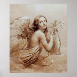 POSTER ANGE JOUE LA LYRE SUR LES NUAGES