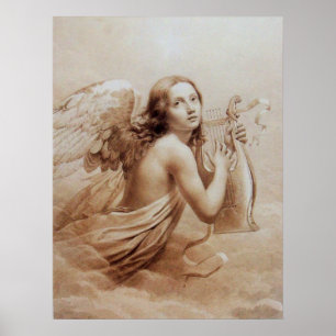 POSTER ANGE JOUER LYRA SUR LES NUAGES