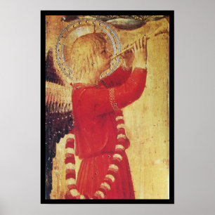 POSTER ANGE MUSICAL EN ROUGE ET OR