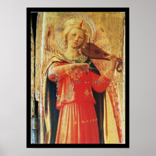 POSTER ANGE MUSICAL EN ROUGE ET OR