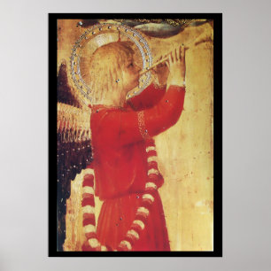 POSTER ANGE MUSICAL EN ROUGE ET OR