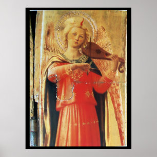 POSTER ANGE MUSICAL EN ROUGE ET OR