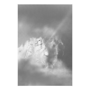 Poster Ange noir blanc gris dans les nuages priant