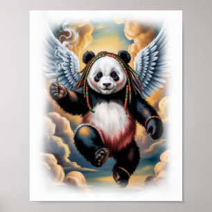 Poster Ange Panda Jamaïcain Coloré sur Fond Blanc