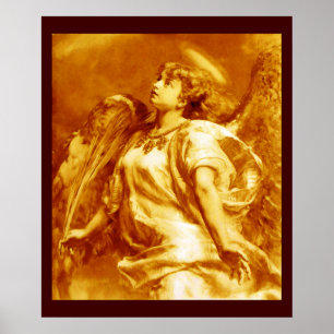 POSTER ANGE SÉDUCTEUR AVEC PLUME EN JAUNE OR BLANC