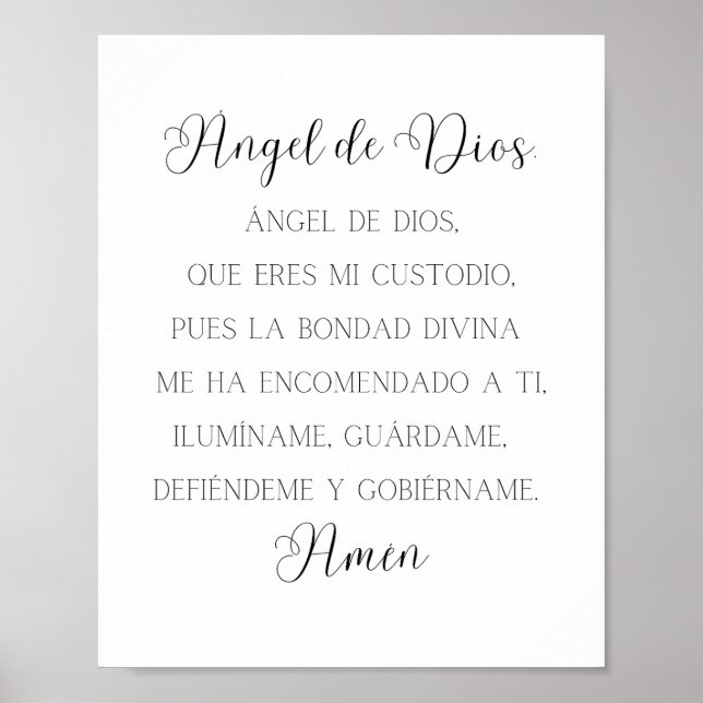 Poster Angel de Dios Prière espagnole (Devant)