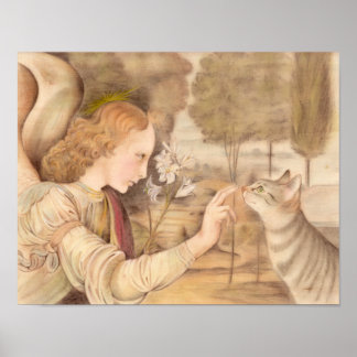 Poster Angel doigts et chat Leonardo da Vinci