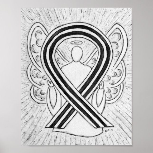Poster Angel du ruban de sensibilisation blanc et  (Devant)