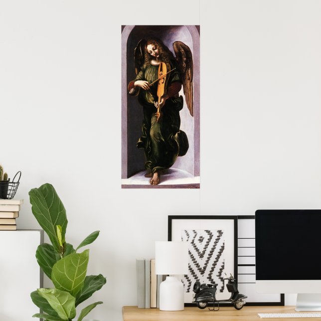 Poster Angel en vert avec une Vielle de Léonard de Vinci (Bureau à domicile)