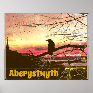 Poster Angel et Corbeau d'Aberystwyth au coucher du solei