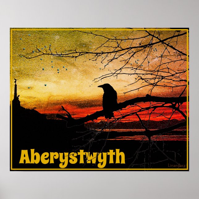 Poster Angel et Corbeau d'Aberystwyth au coucher du solei (Devant)