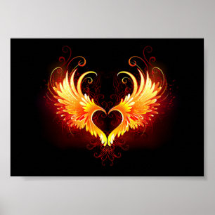 Poster Angel Fire Heart with Wings