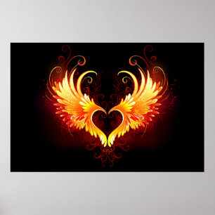 Poster Angel Fire Heart with Wings