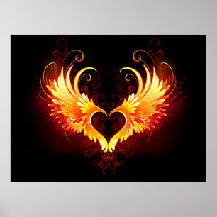 Poster Angel Fire Heart with Wings