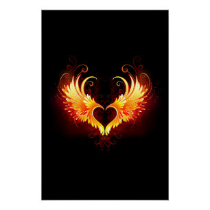 Poster Angel Fire Heart with Wings