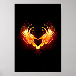 Poster Angel Fire Heart with Wings