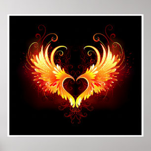 Poster Angel Fire Heart with Wings