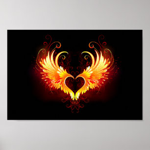 Poster Angel Fire Heart with Wings
