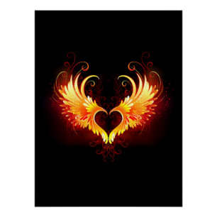 Poster Angel Fire Heart with Wings