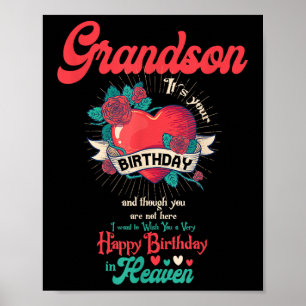 Poster Angel Grandson Joyeux Anniversaire Au Ciel Mémoria