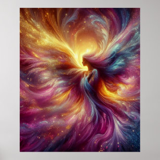 Poster Angel in a Colorful Smoky Abstract Haze on Wall