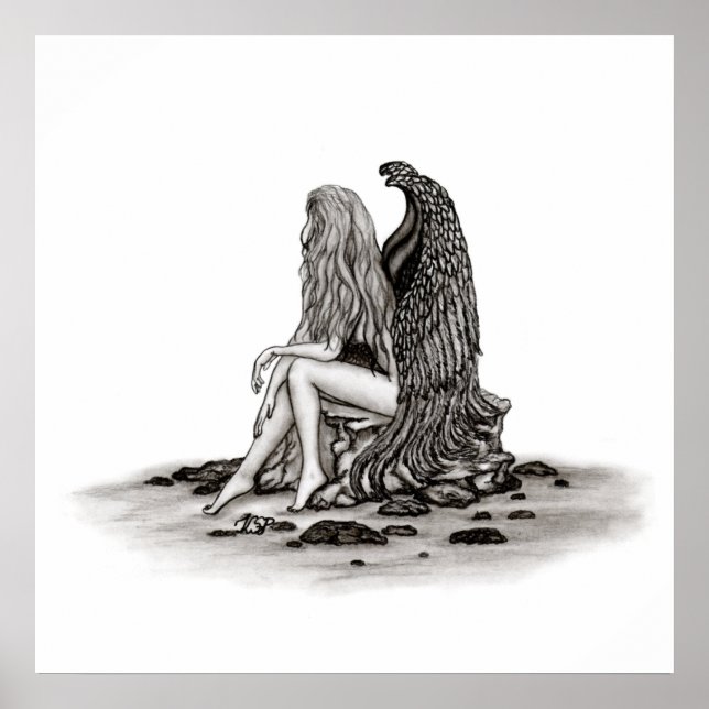 Poster Angel, perdu dans la pensée, noir et blanc Design (Devant)