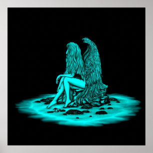 Poster Angel, perdu dans la pensée, noir et vert Design