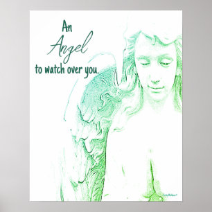 Poster Angel pour surveiller vous ailes vertes Citation A